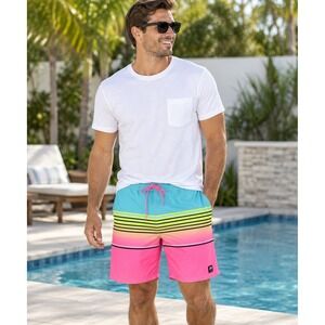 Laguna Men's Board Shorts Swim Trunks Neon Pink Blue Striped 32" Waist